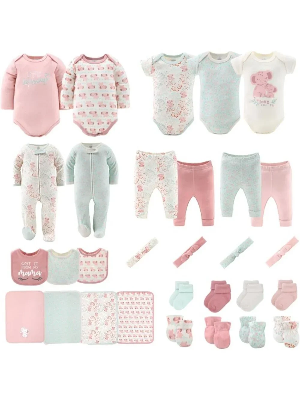 Adorable 30-Piece Baby Girl Layette Gift Set - Floral Elephant, Newborn